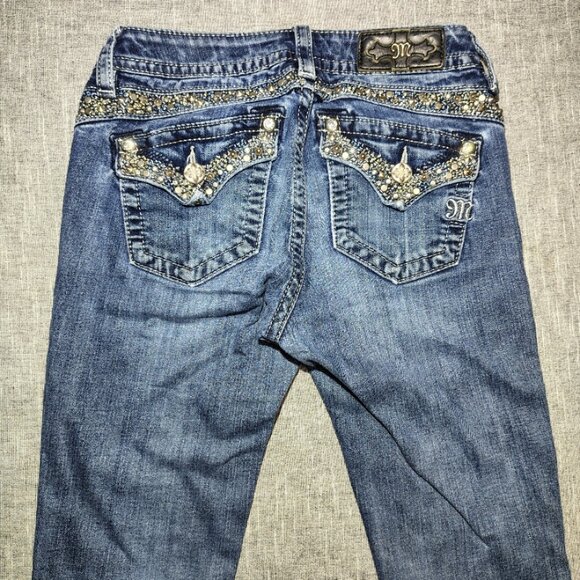 Miss Me Jeans Womens Size 26 Blue Mid Rise Boot Cut Embellished Flap Stud Denim - Picture 10 of 15